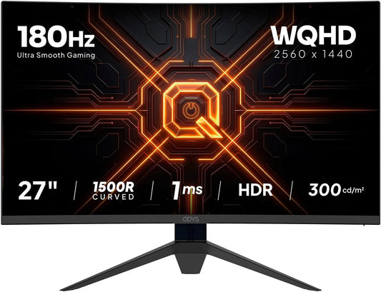 Odys Q27-X, Monitory, 27 palců WQHD zakřivený VA Gaming & Home Office Monitor, Černá, 180 Hz, 2560 × 1440, Full HD, OLED