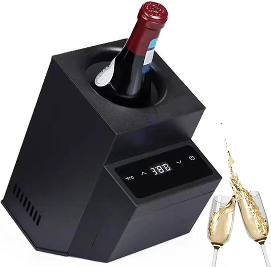 HWYYLXS, Chladničky na víno a sekt, Elektrický vínový pekáč, 5-18 ° C nastavitelný, pro láhev, přenosný vinařský, Černá, 92mm, 190 mm, 72 W