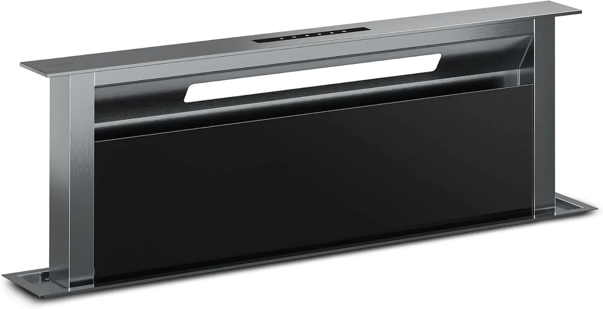 Klarstein, Nástěnné digestoře, Verosteel Downdraw rozsah kapoty 90 cm - A + + Třída energie, 906.2 m3 / h Boost, Černá / stříbrná, 90 cm, 69, 4 dB