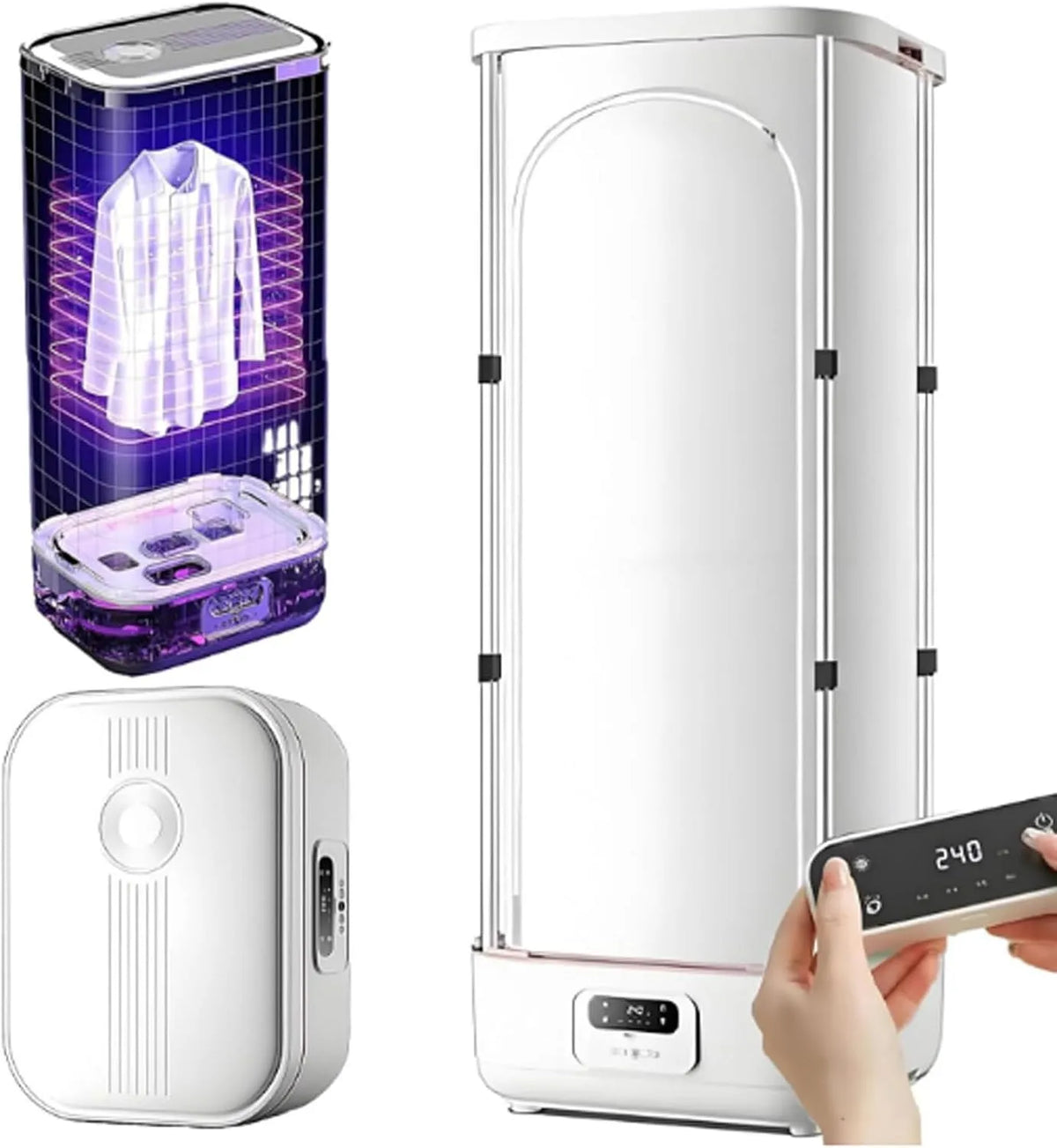 ZyKnaurral, Cestovní stanice pro žehlení páry, Přenosný parní sušič smart machine 900W Automatický žehlicí stroj, sušička, Bílá, 900W, 150 cm