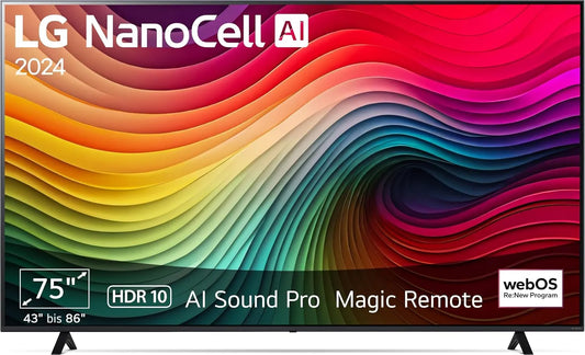 LG 75NANO81T6A Gen7, Televizory, TV 75 '(190 cm) Nanocell TV (α5 4K AI procesor, Webos 24, HDR10, až 60Hz) [model, Černá, 75 ', 190 cm, 5 G, 4K