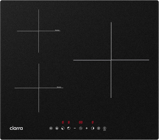 CIARRA CBBIH3, Varné desky, Indukční sporák 60 cm budova ve 3 zónách s výkon Booster, Černá, 60 cm, 9 v, 26 cm