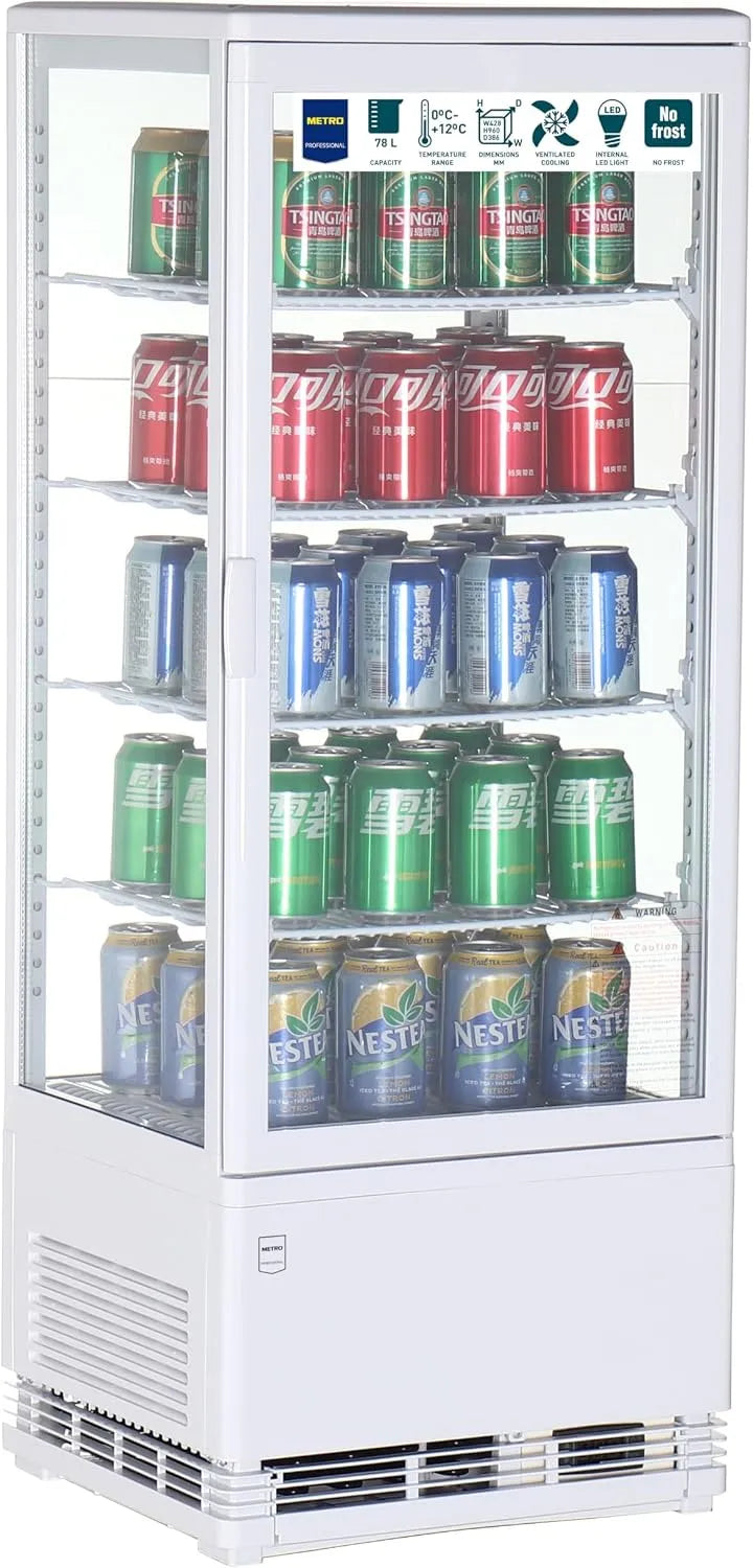 METRO Professional GGC2098, Chladicí vitríny, Panorama Chladnička, 42, 8 x 38, 6 x 111 cm, 98 L, 4 nastavitelné podlahy, LED, Bílá