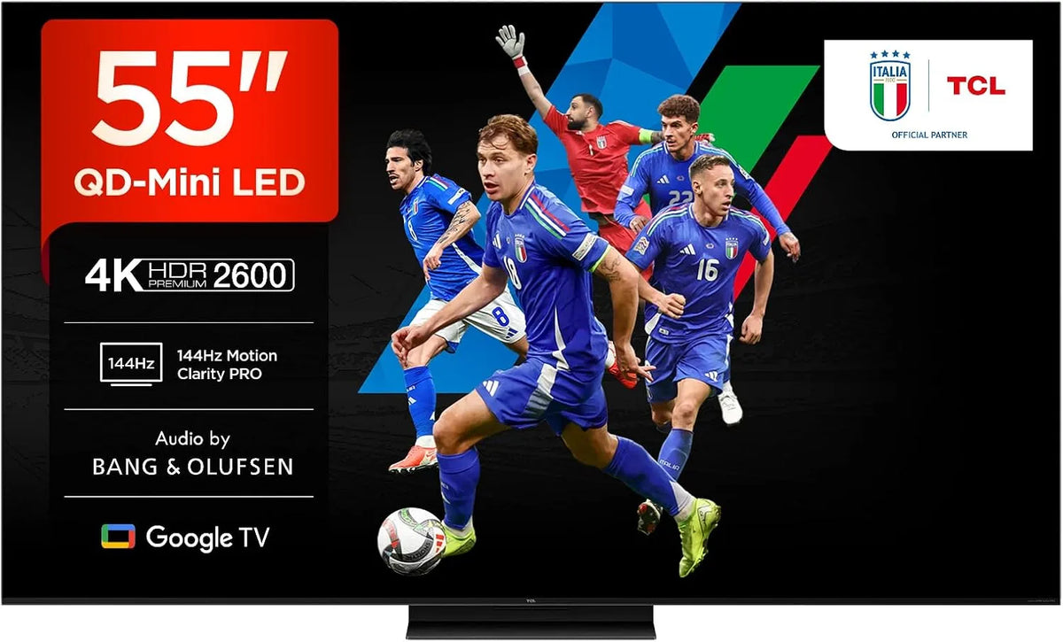 TCL 55Q7C 55-inch, Televizory, QD-mini LED TV, 4K HDR 2600, Smart TV podporovaný Google TV (Dolby Vision IQ &, Černá, mini LED, 4K, 144Hz, QLED