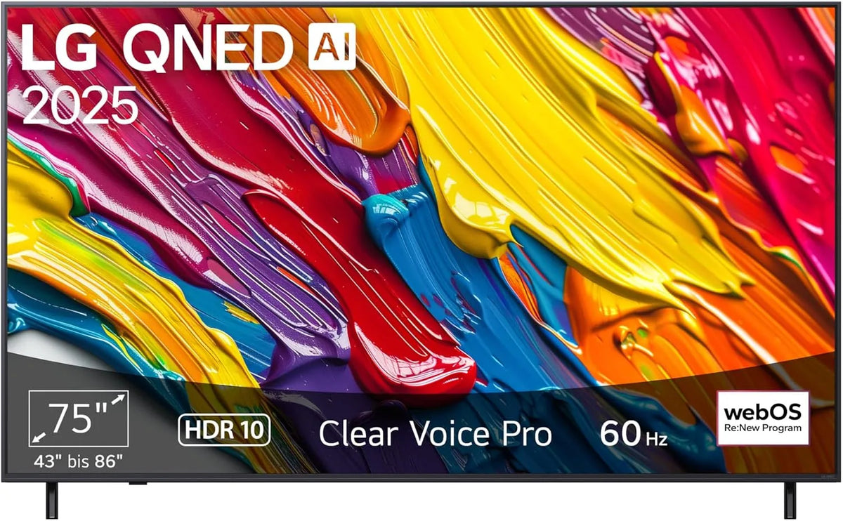 LG 75QNED82A6B Gen8, Televizory, TV 75 palců (190 cm) 4K QNED AI TV (α7 4K AI procesor, Webos 25, 60Hz) [model rok, Černá, 190 cm, 4K, 7 G