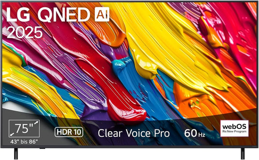 LG 75QNED82A6B Gen8, Televizory, TV 75 palců (190 cm) 4K QNED AI TV (α7 4K AI procesor, Webos 25, 60Hz) [model rok, Černá, 190 cm, 4K, 7 G