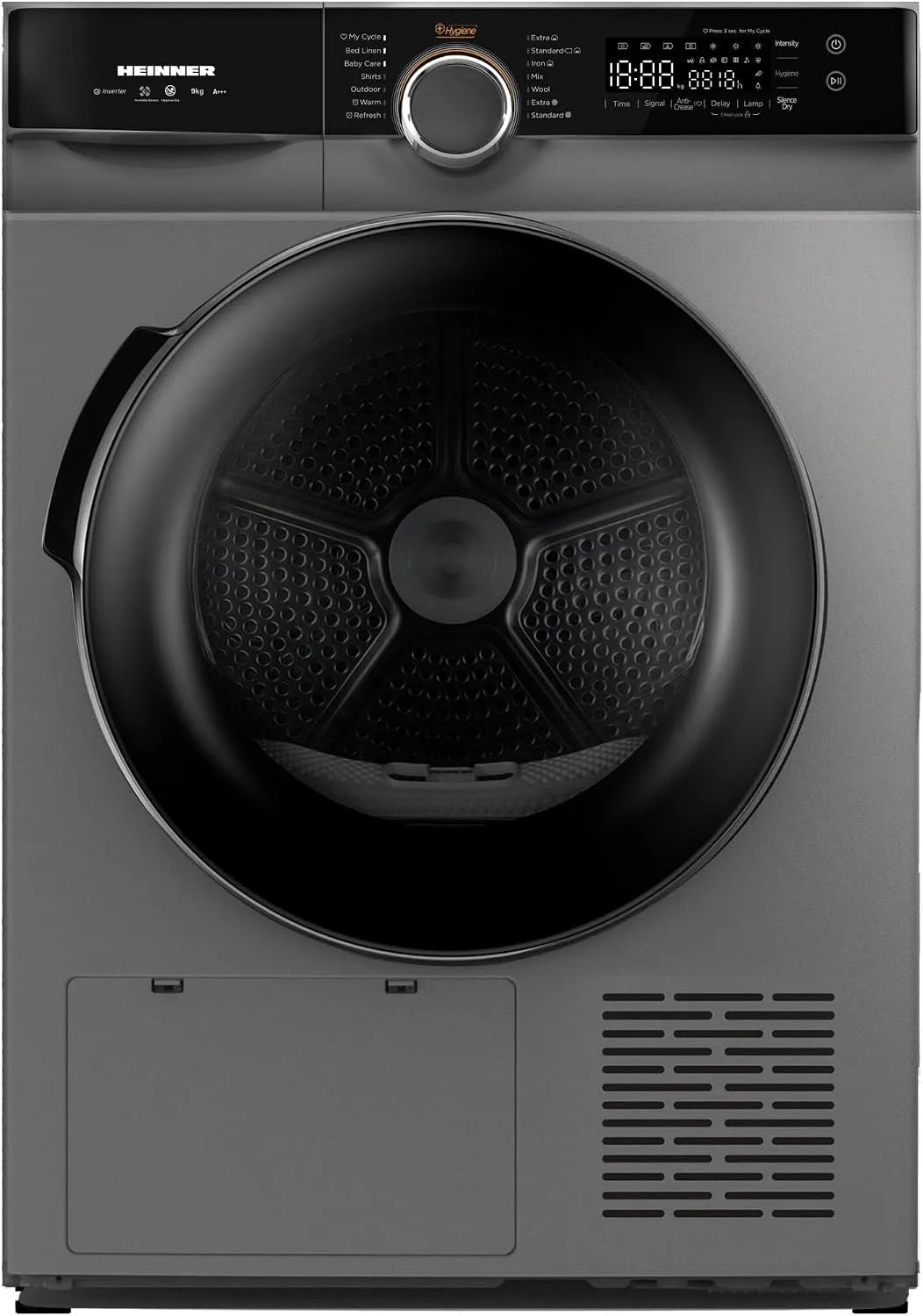 HEINNER HHPD-M9K3SA, Sušičky s tepelným čerpadlem, +++ + + - Vysoušeč teplých čerpadel 10 kg, třída energetické účinnosti D, LED, Bílá, 10 kg