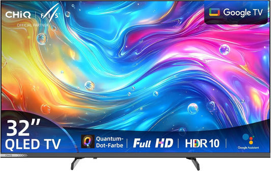 CHiQ, Televizory, 32 palců TV (81cm), FHD QLED Google TV, kompatibilní s Apple AirPlay, Černá, 81cm, QLED, 69.2 mm