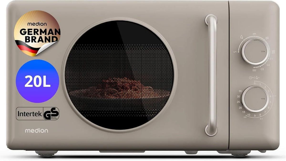 MEDION, Mikrovlnné trouby s grilem, Retro Mikrovlnná trouba s grilem - 20 litrů malé a kompaktní - sandbeige, Černá / stříbrná, 20 l, 800 W