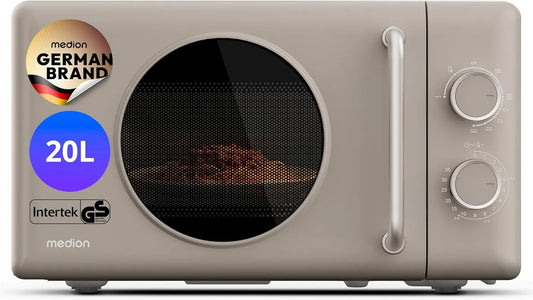MEDION, Mikrovlnné trouby s grilem, Retro Mikrovlnná trouba s grilem - 20 litrů malé a kompaktní - sandbeige, Černá / stříbrná, 20 l, 800 W