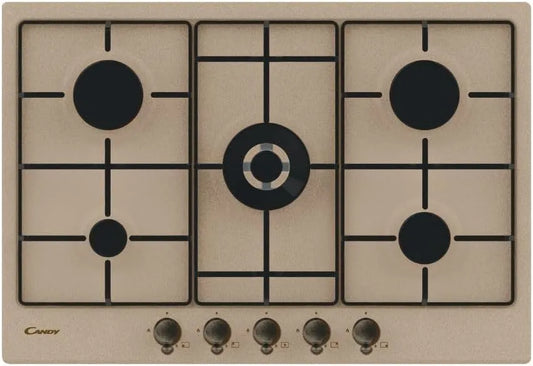 CANDY CHW7AV4WGT, Varné desky, Classic Gas Cooktop s 5 hořáky, nerezovou ocel, dvojitou korunou a smaltovaným, Stříbrná, 5 x 51 x 3, 5 cm, 4W