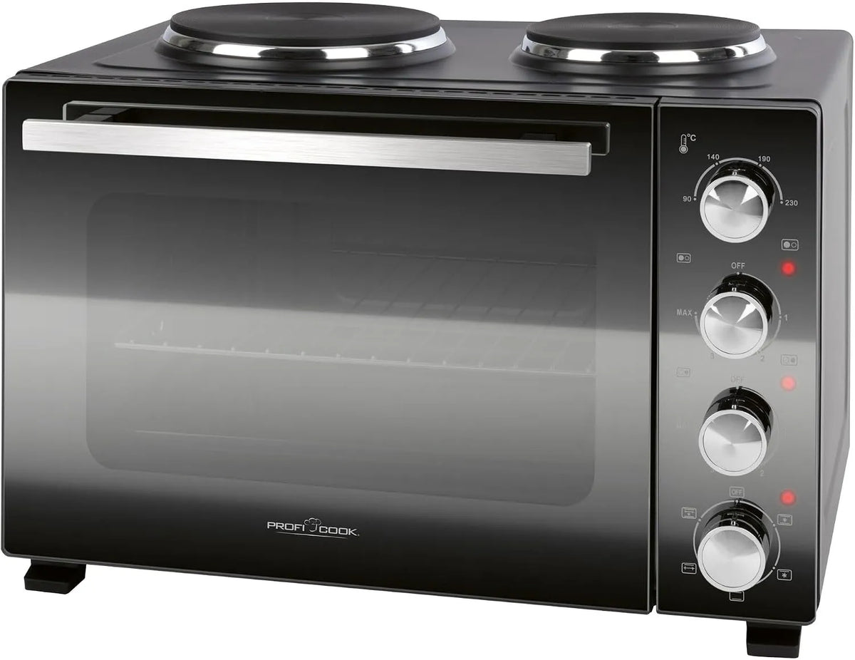 Profi Cook, Mini trouby, ProfiCook Minipečící trouba s horkými deskami a rotačním nůžky, Černá / stříbrná, 3 v