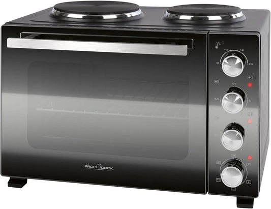 Profi Cook, Mini trouby, ProfiCook Minipečící trouba s horkými deskami a rotačním nůžky, Černá / stříbrná, 3 v