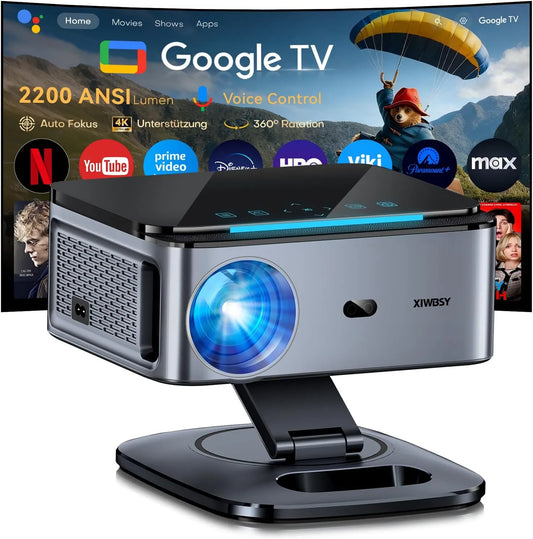 XIWBSY, Projektory, Beamer s Google TV 14.0 Podporuje 4K Autofocus 2200 ANSI 360 ° rotace, Černá, 4K, 1 G, 32 G, Full HD
