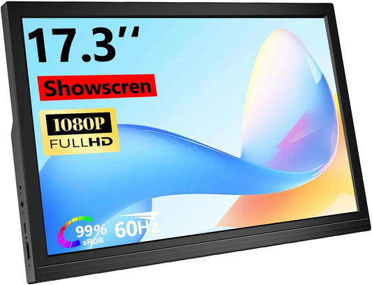 Showscren 1080P, Monitory, 17, 3 palců Přenosný monitor FHD 95% sRGB USB-C & HDMI s podstavcem kompatibilní s, Černá, Full HD, 1920 x 1080